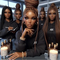 a group of black women posing in front of candles